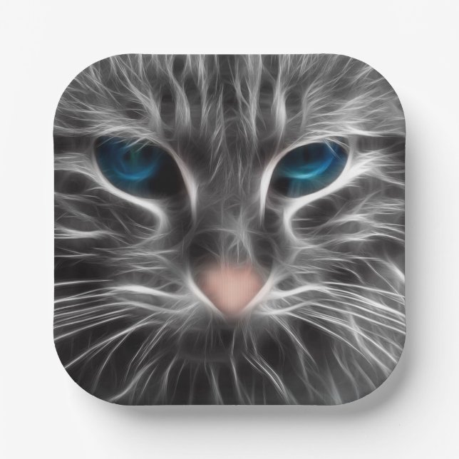 Awesome Blue Eyed Cat Face Paper Plates (Front)