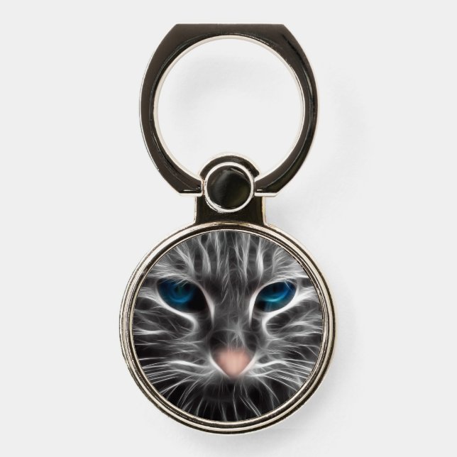 Awesome Blue Eyed Cat Face Phone Ring Stand (Front)