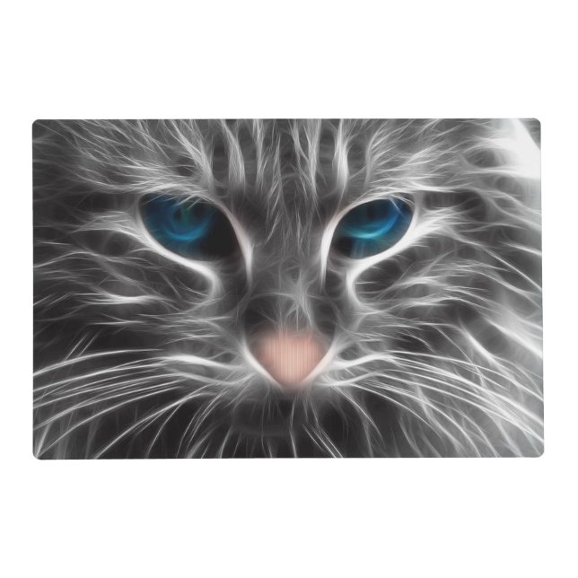Awesome Blue Eyed Cat Face Placemat (Front)