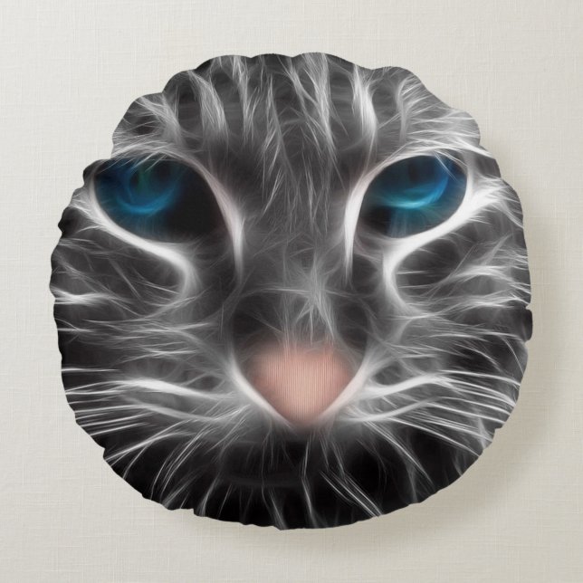 Awesome Blue Eyed Cat Face Round Pillow (Front)