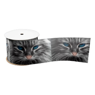 Awesome Blue Eyed Cat Face Satin Ribbon