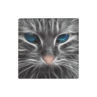 Awesome Blue Eyed Cat Face Stone Magnet