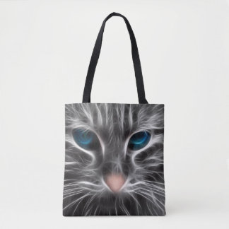 Awesome Blue Eyed Cat Face Tote Bag