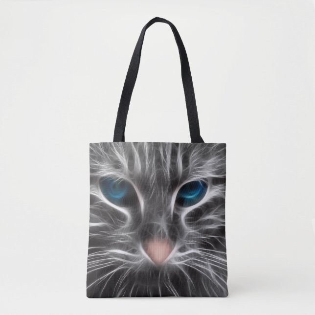 Awesome Blue Eyed Cat Face Tote Bag (Front)