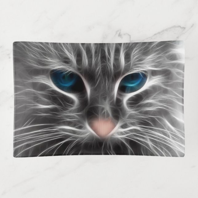 Awesome Blue Eyed Cat Face Trinket Tray (Front)