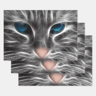 Awesome Blue Eyed Cat Face Wrapping Paper Sheets