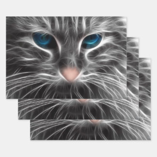 Awesome Blue Eyed Cat Face Wrapping Paper Sheets