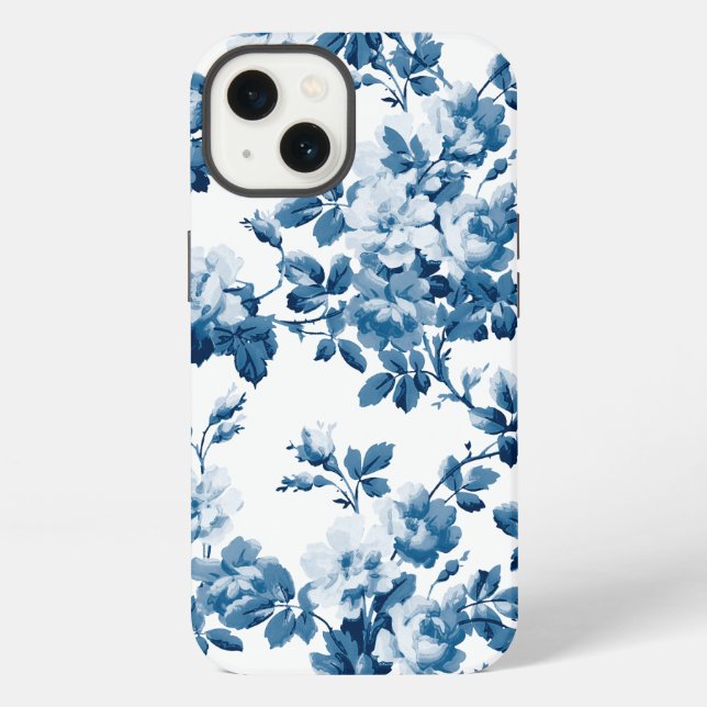 Awesome Blue Floral Pattern Iphone Case (Back)
