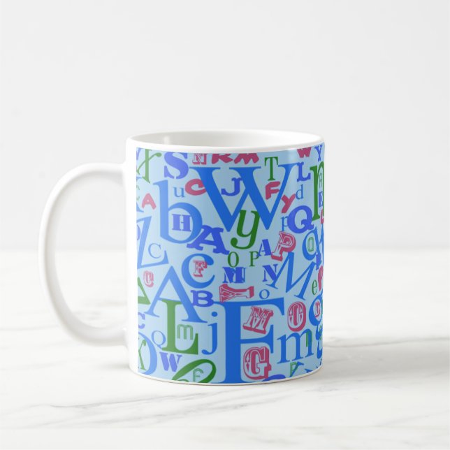 Awesome Blue Letters Pattern Coffee Mug (Left)