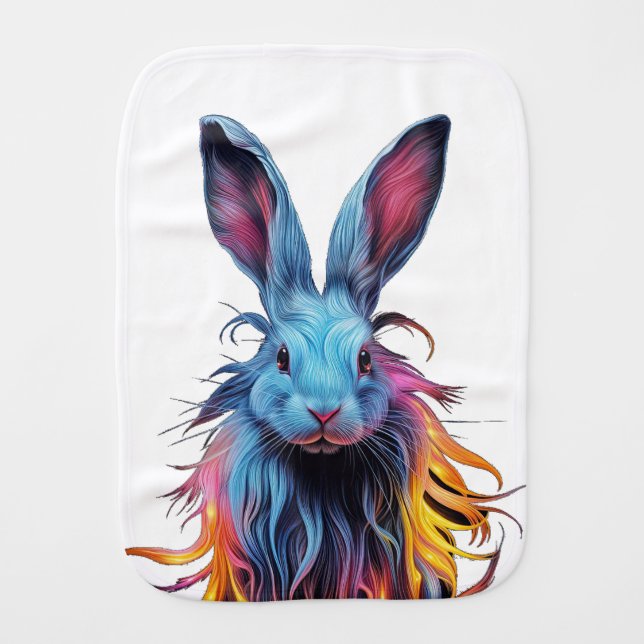 Awesome Blue Rabbit on Fire  Baby Burp Cloth (Front)