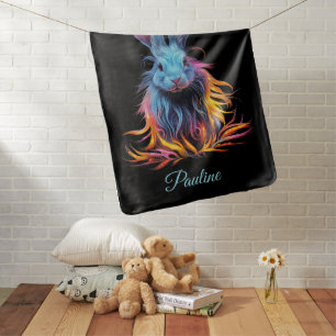 Awesome Blue Rabbit on Fire Baby Name Blanket
