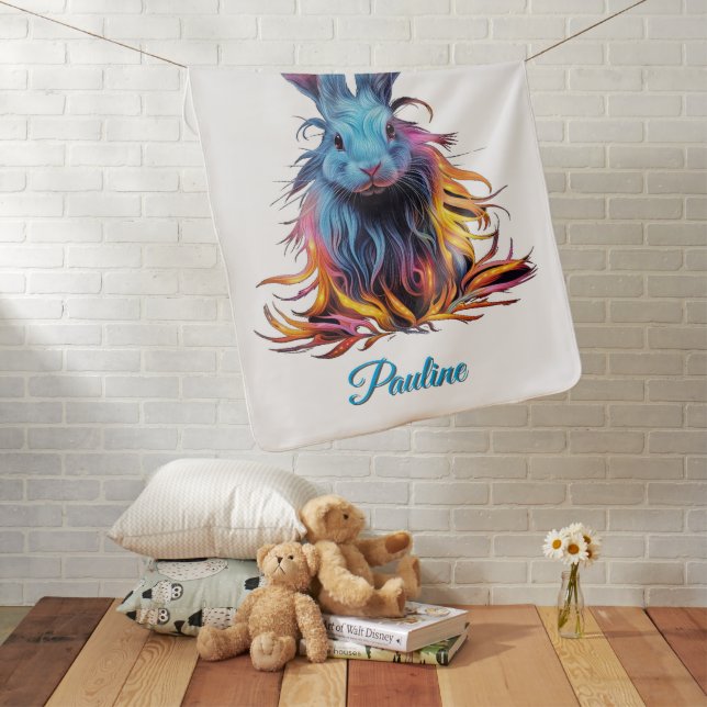 Awesome Blue Rabbit on Fire Baby Name Blanket (In Situ)