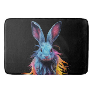 Awesome Blue Rabbit on Fire  Bath Mat