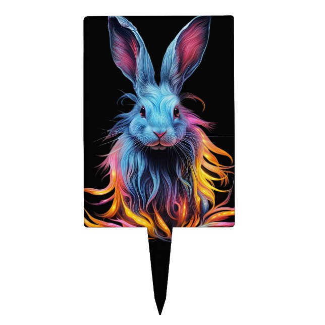 Awesome Blue Rabbit on Fire  Cake Topper (Front)