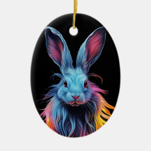 Awesome Blue Rabbit on Fire  Ceramic Ornament