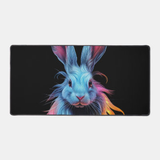 Awesome Blue Rabbit on Fire  Desk Mat