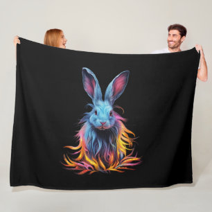 Awesome Blue Rabbit on Fire  Fleece Blanket