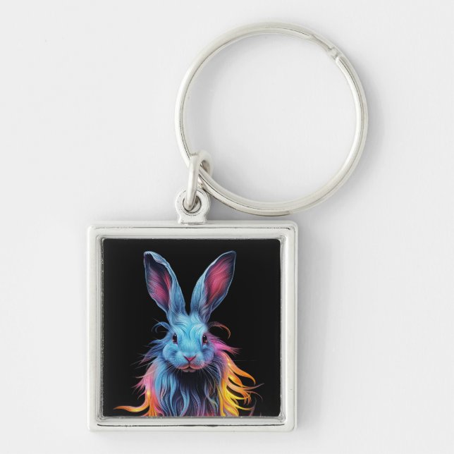 Awesome Blue Rabbit on Fire  Keychain (Front)