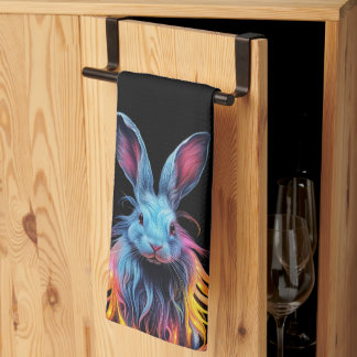 Awesome Blue Rabbit on Fire  Kitchen Towel