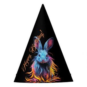Awesome Blue Rabbit on Fire Party Hat