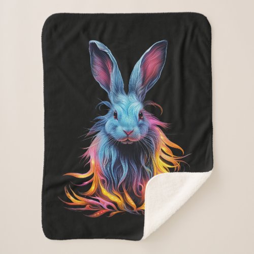 Awesome Blue Rabbit on Fire  Sherpa Blanket