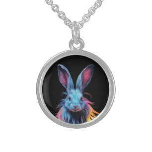 Awesome Blue Rabbit on Fire Sterling Silver Necklace