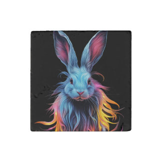 Awesome Blue Rabbit on Fire  Stone Magnet