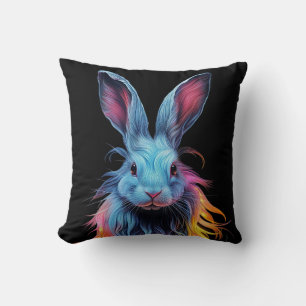 Awesome Blue Rabbit on Fire Throw Pillow