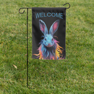 Awesome Blue Rabbit on Fire Welcome Garden Flag