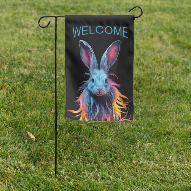 Awesome Blue Rabbit on Fire Welcome Garden Flag (In SItu)