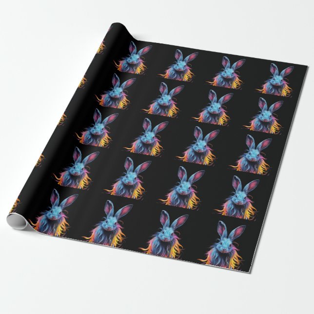 Awesome Blue Rabbit on Fire  Wrapping Paper (Unrolled)