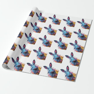 Awesome Blue Rabbit on Fire  Wrapping Paper