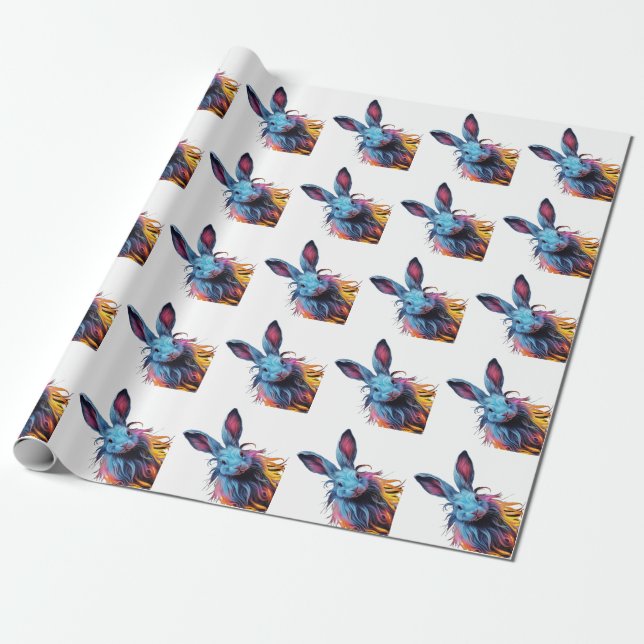 Awesome Blue Rabbit on Fire  Wrapping Paper (Unrolled)