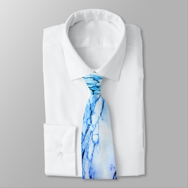 Awesome Blue to Plum Vein Marble Look Neck Tie (Tied)