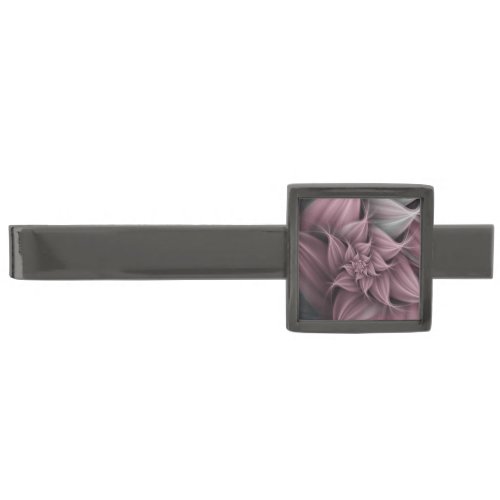 Awesome Blush Flower Fractal  Gunmetal Finish Tie Bar
