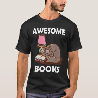 Awesome Books Teacher Reading Literature Cat Cats T-Shirt