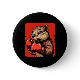 Awesome Boxing Beaver With Gloves For Sports Fans  Button