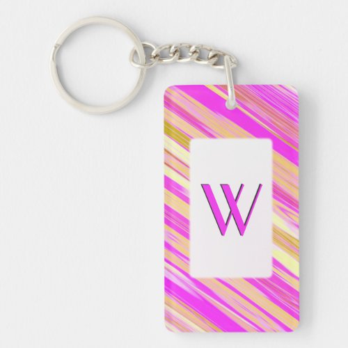 Awesome Bright Pink Diagonal Design Initialized Keychain