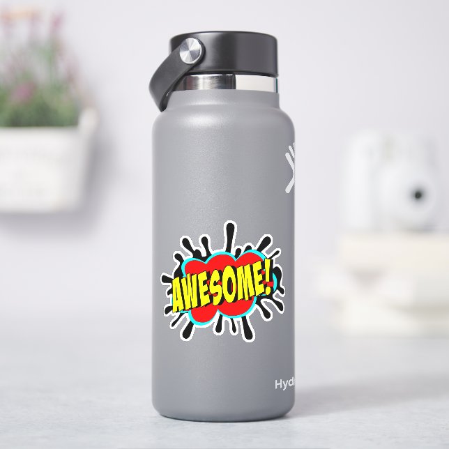 AWESOME Burst Pop Art Yellow on Red 4" Vinyl Sticker (HydroFlask)