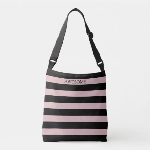 Awesome calligraphy on black  dusty rose striped crossbody bag