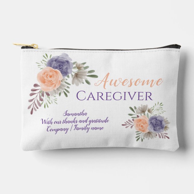 Awesome Caregiver Appreciation Floral Accessory Pouch (Front)