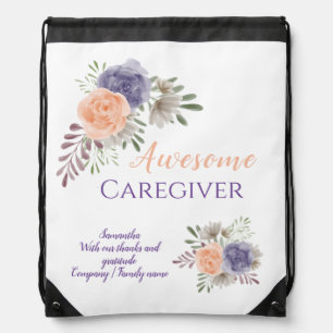 Awesome Caregiver Appreciation Floral Drawstring Bag