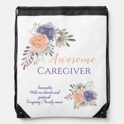 Awesome Caregiver Appreciation Floral Drawstring Bag