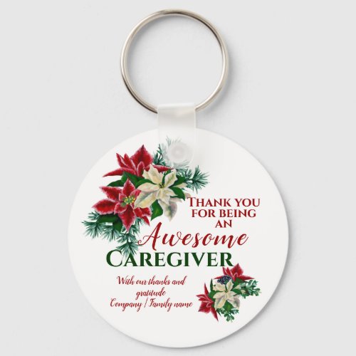 Awesome Caregiver Floral Poinsettia Appreciation  Keychain