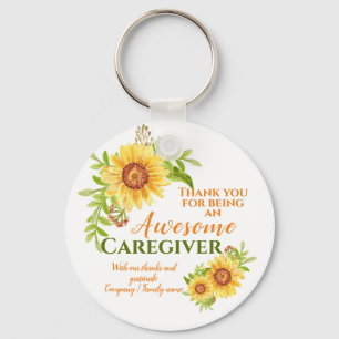 Awesome Caregiver Floral Sunflower Appreciation Keychain