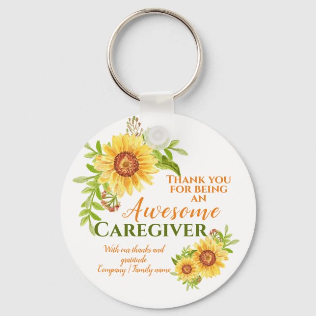 Awesome Caregiver Floral Sunflower Appreciation Keychain (Front)