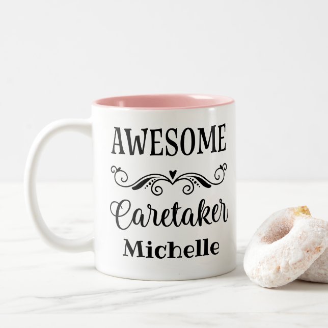 Awesome Caretaker Personalized Two-Tone Coffee Mug (With Donut)