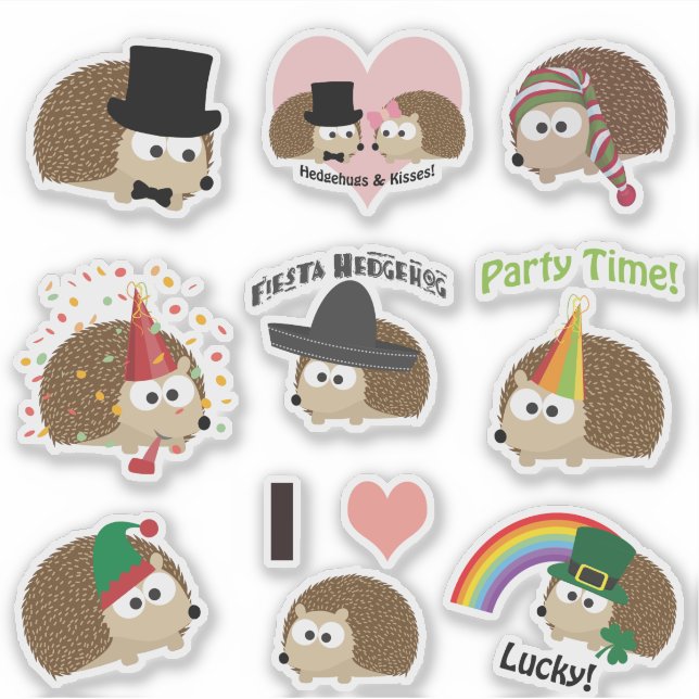 Awesome Cartoon Hedgehogs Sticker Set (Front)