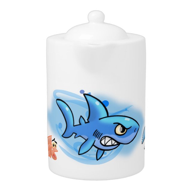 Awesome Cartoon Sharks Teapot (Front)