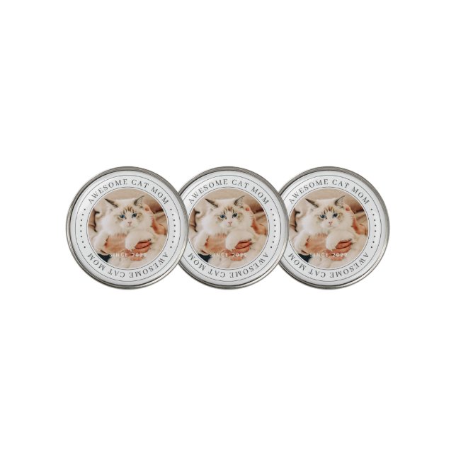Awesome Cat Mom Since 20XX Classic Simple Photo Golf Ball Marker (3 Up)